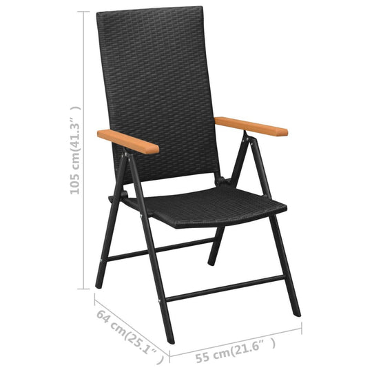 Black and brown garden chair made of PE rattan with WPC armrests, perfect for outdoor dining and relaxation.