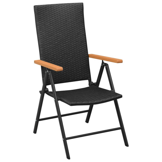 Stylish black garden chair with PE rattan, WPC armrests, and durable aluminum frame for outdoor spaces.