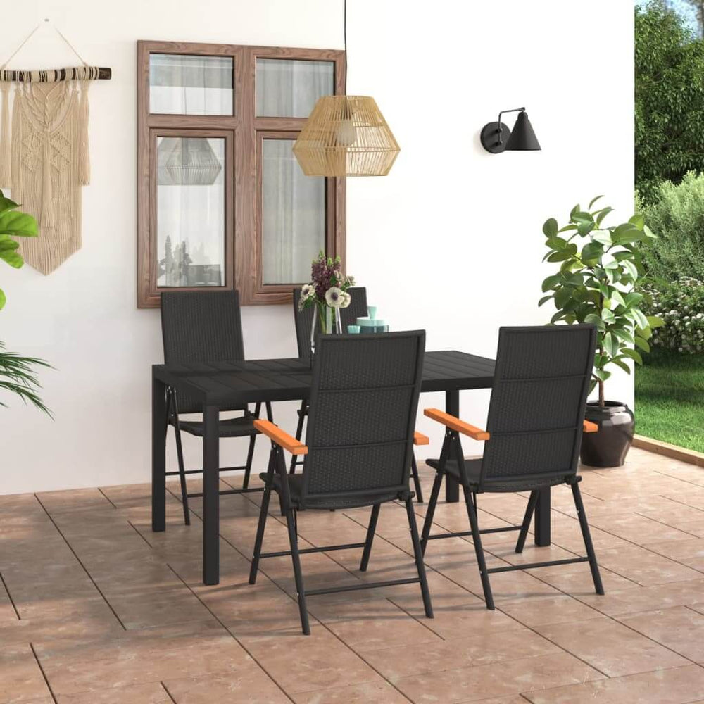 Outdoor garden dining set with brown WPC armrests and table, perfect for patio or balcony furniture in a stylish home setting.