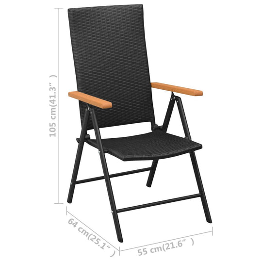 Black and brown garden dining chair with PE rattan, WPC armrests, and adjustable height. Ideal for outdoor use.