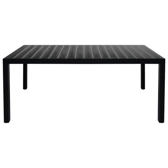 Black outdoor dining table with a sleek WPC tabletop, perfect for garden or patio use.