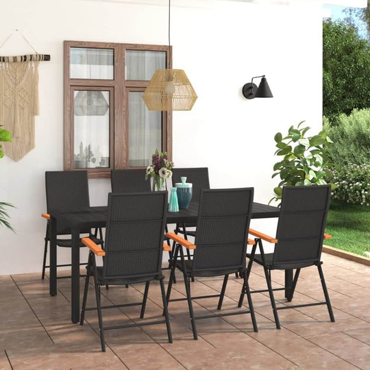 7-piece black and brown garden dining set with outdoor chairs and table, perfect for patio or terrace dining.