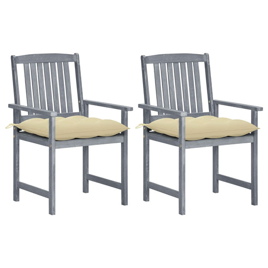 Garden Chairs with Cushions 2 pcs Grey Solid Acacia Wood