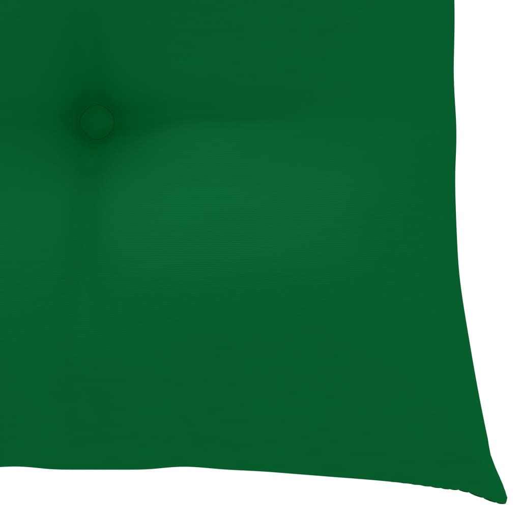 Green cushion with button detail, ideal for outdoor furniture and garden chairs to enhance comfort and style.