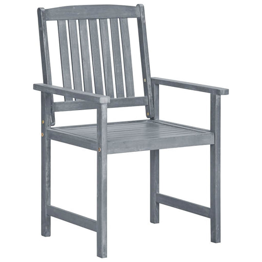 Grey solid acacia wood garden chair with slatted design, perfect for outdoor furniture and enhancing rustic charm.