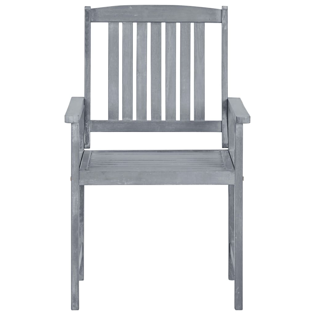 Grey solid acacia wood garden chair with slatted design, perfect for outdoor lounging and adding rustic charm to your furniture collection.