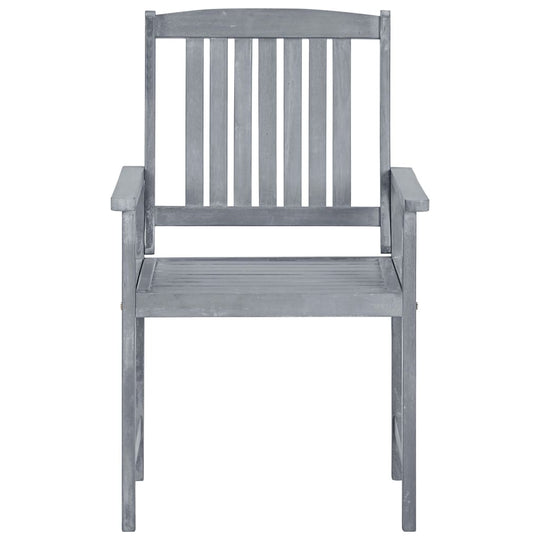 Grey solid acacia wood garden chair with slatted design, perfect for outdoor lounging and adding rustic charm to your furniture collection.