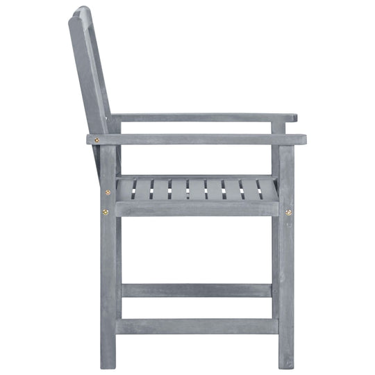 Side view of grey solid acacia wood garden chair with slatted design, perfect for outdoor furniture and lounge areas.