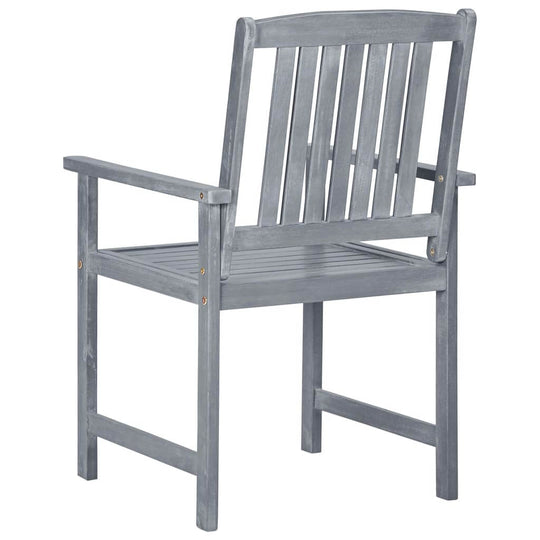 Garden chair in grey solid acacia wood with slatted design, perfect for outdoor furniture and adding rustic charm.