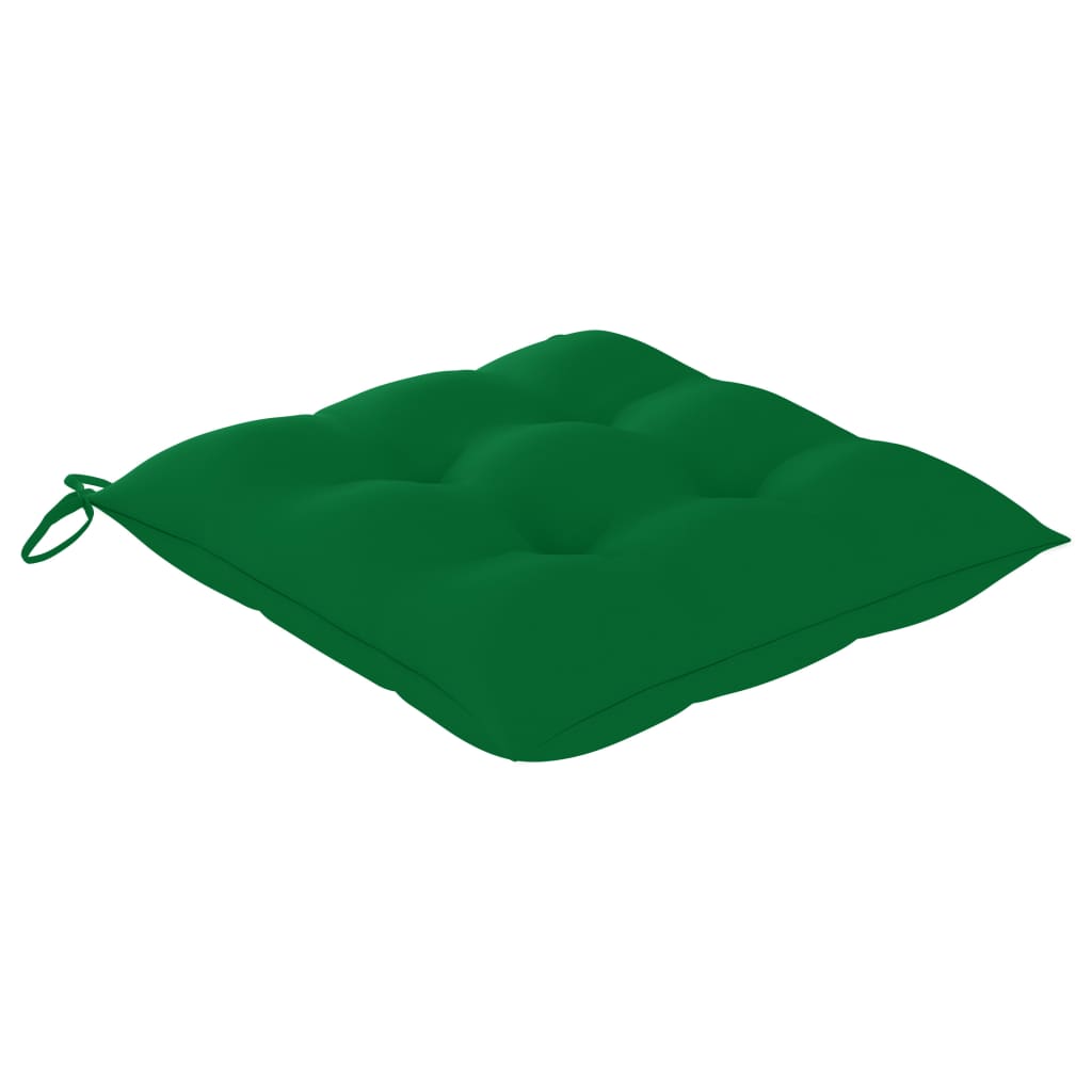 Green outdoor cushion with ties for secure attachment, perfect for enhancing comfort on garden furniture and lounges.