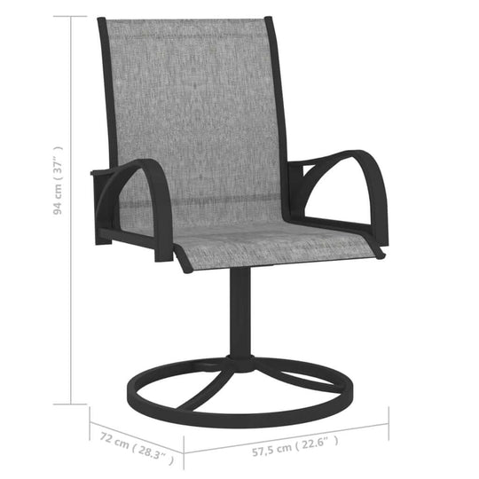 Ergonomic swivel dining chair with powder-coated steel frame and breathable textilene fabric for outdoor furniture.