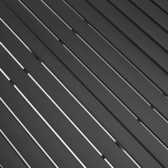 Close-up view of slatted powder-coated steel surface from outdoor garden dining set, designed for durability and style.