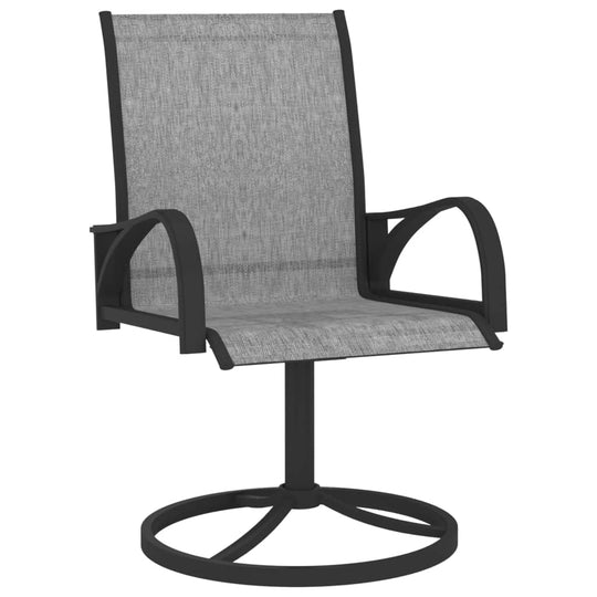 Swivel dining chair made of powder-coated steel with breathable textilene fabric, ideal for outdoor furniture settings.