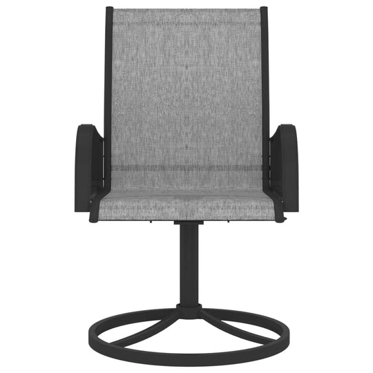 360-degree swivel outdoor dining chair featuring breathable textilene fabric and sturdy powder-coated steel frame.