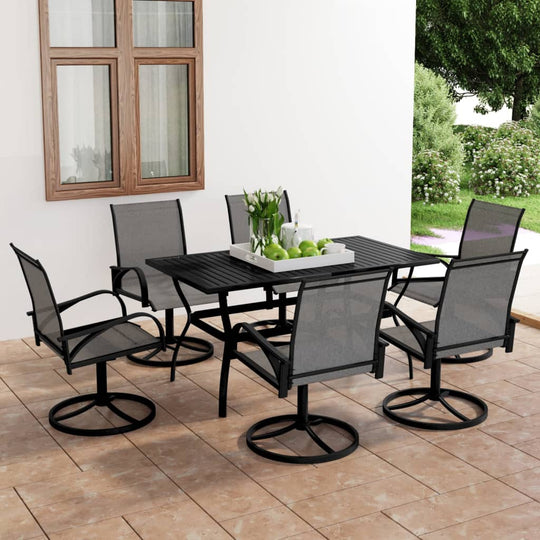 7 piece outdoor dining set with textilene chairs and steel table, ideal for garden furniture and patio decor.