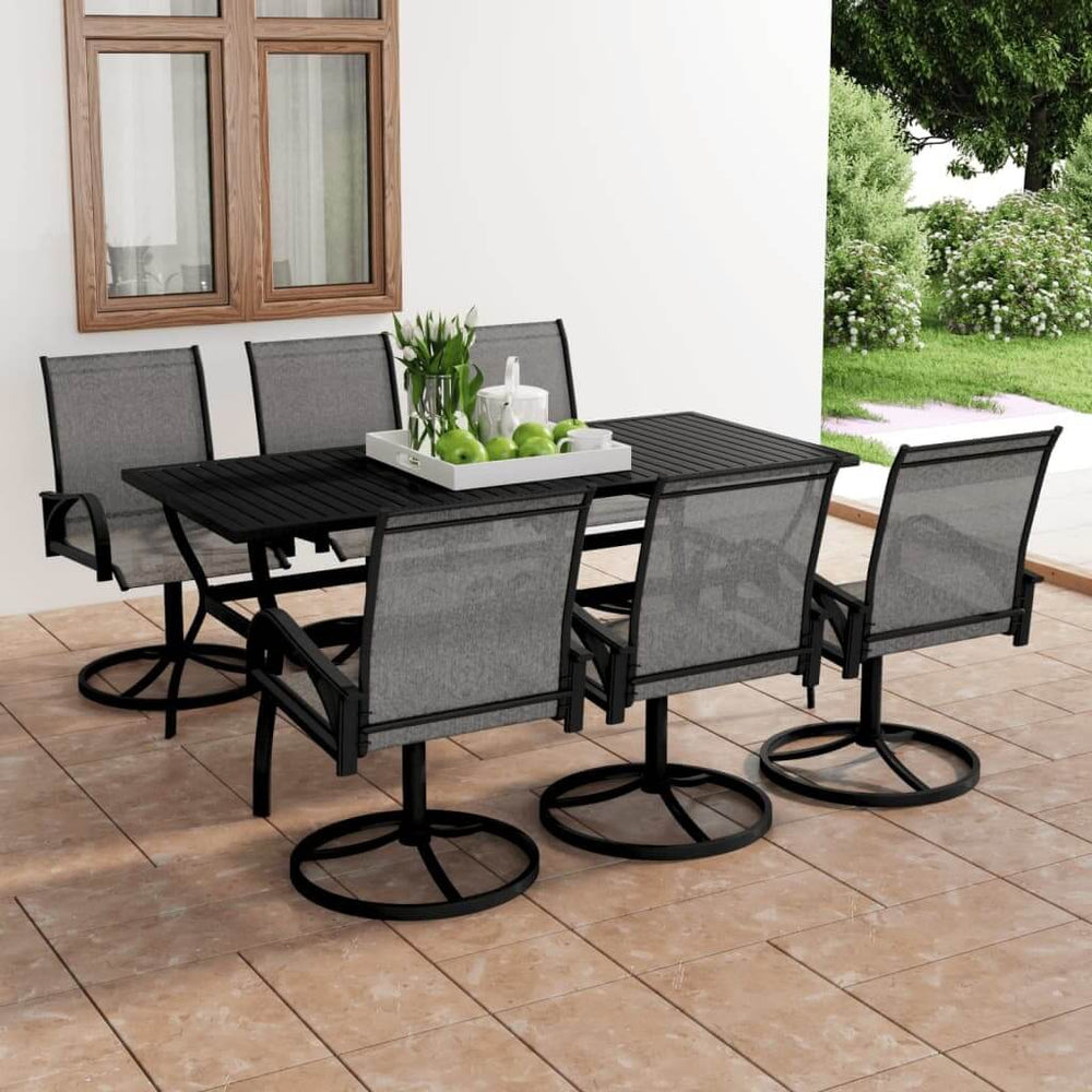 7 piece garden dining set with textilene chairs and steel table on a patio, ideal outdoor furniture for home and garden spaces.