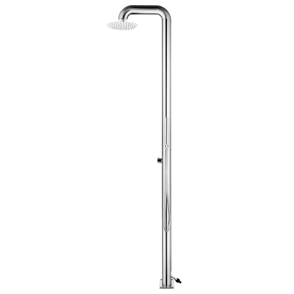 Modern 225 cm stainless steel garden shower for outdoor living, featuring head and hand shower for versatile use.