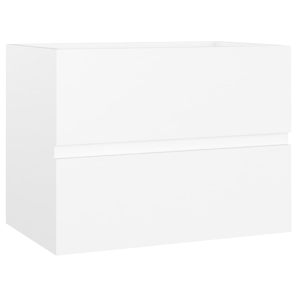 Stylish white cabinet from a 2 piece bathroom furniture set made of durable engineered wood, offering ample storage.