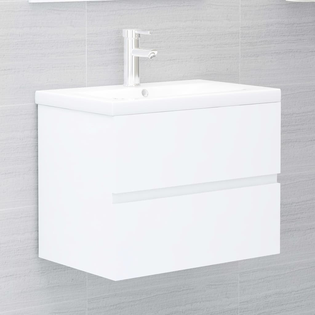 Stylish white bathroom cabinet with sleek design and clean lines, made of durable engineered wood for modern storage solutions.