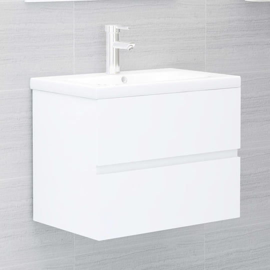 Stylish white bathroom cabinet with sleek design and clean lines, made of durable engineered wood for modern storage solutions.