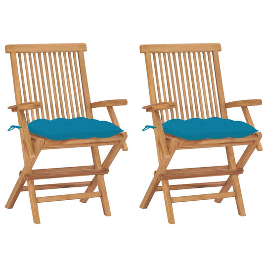 Garden Chairs with Light Blue Cushions 2 pcs Solid Teak Wood