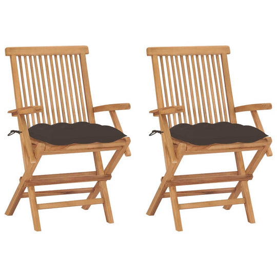 Garden Chairs with Taupe Cushions 2 pcs Solid Teak Wood