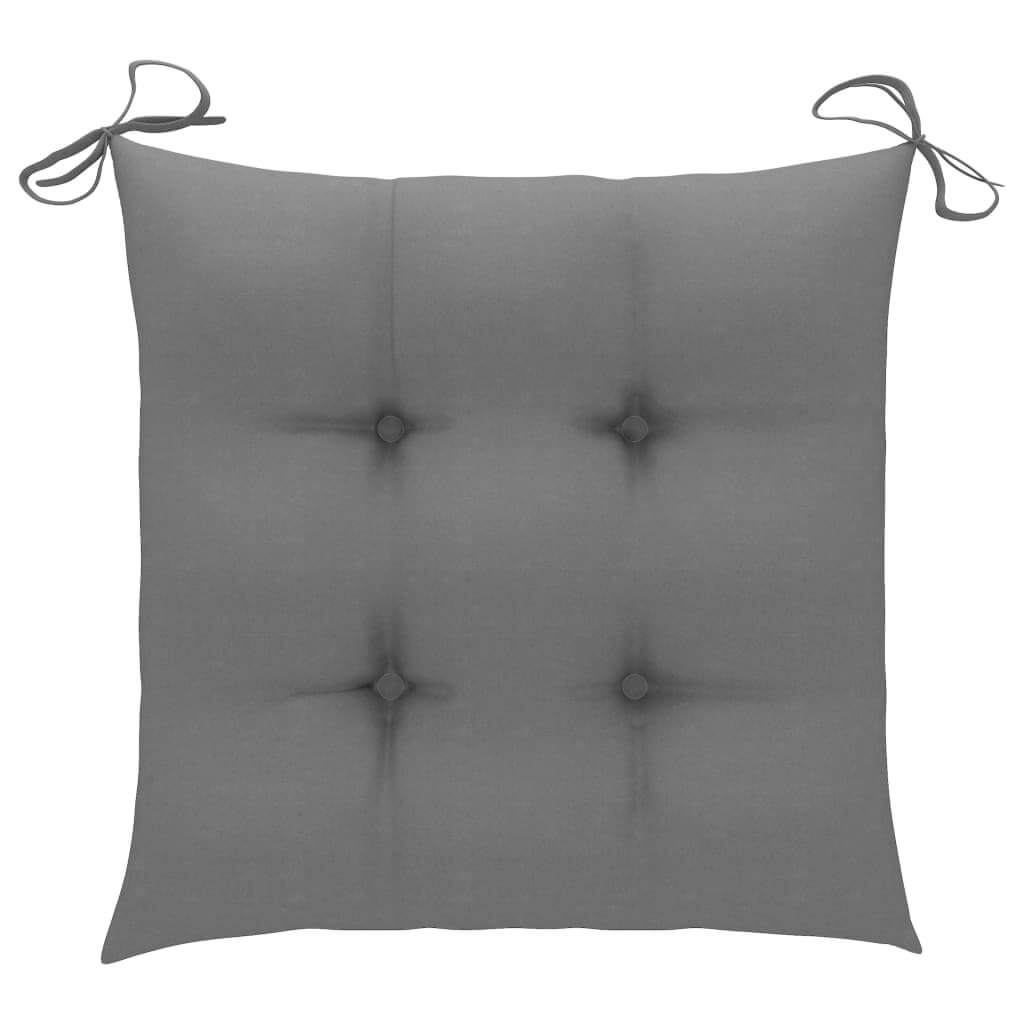 Rocking Chair with Grey Cushion Solid Teak Wood, square grey cushion with tufted design and tie strings for a secure fit.