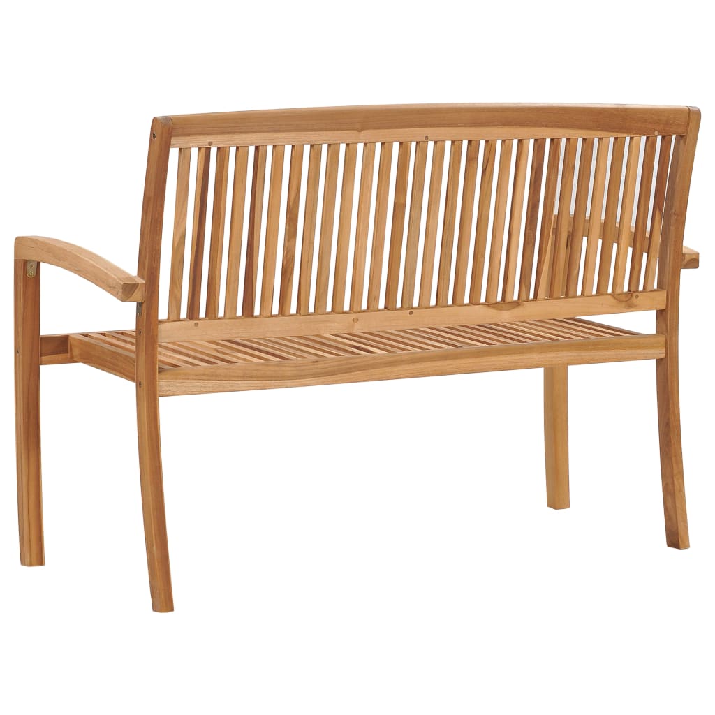 Stacking garden bench made of solid teak wood, showcasing a smooth finish and slatted design, ideal for outdoor spaces.