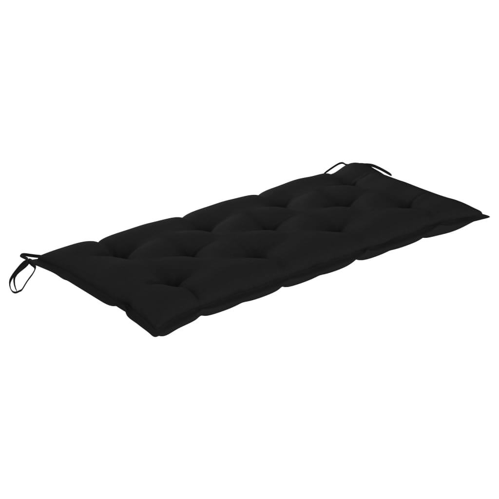 Black cushioned seat pad for outdoor benches, designed for comfort and durability. Perfect for garden or patio use.