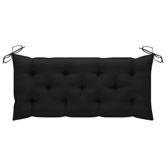 Soft black cushion for garden bench with ties, providing comfort and style for outdoor seating.