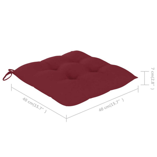 Red square cushion measuring 40cm x 40cm with tufted design, ideal for outdoor furniture.