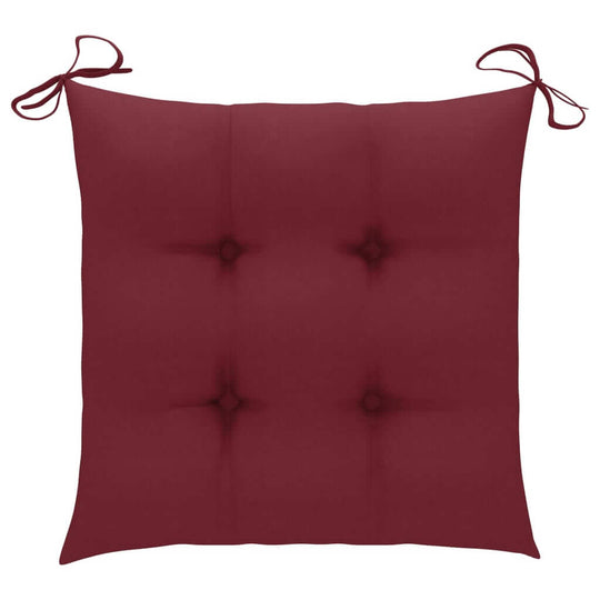 Red outdoor cushion with ties, designed for garden chairs or patio furniture, providing comfort and style.