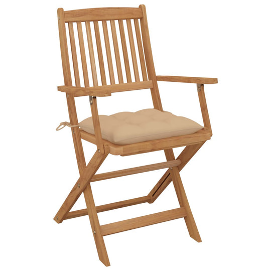 Solid acacia wood folding garden chair with cushion, perfect for outdoor lounge and relaxation.