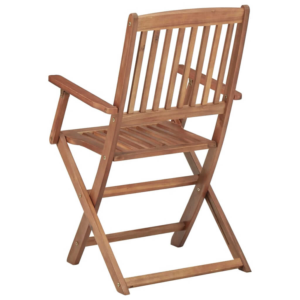 Solid acacia wood folding garden chair with slatted design, perfect for outdoor relaxation and dining.