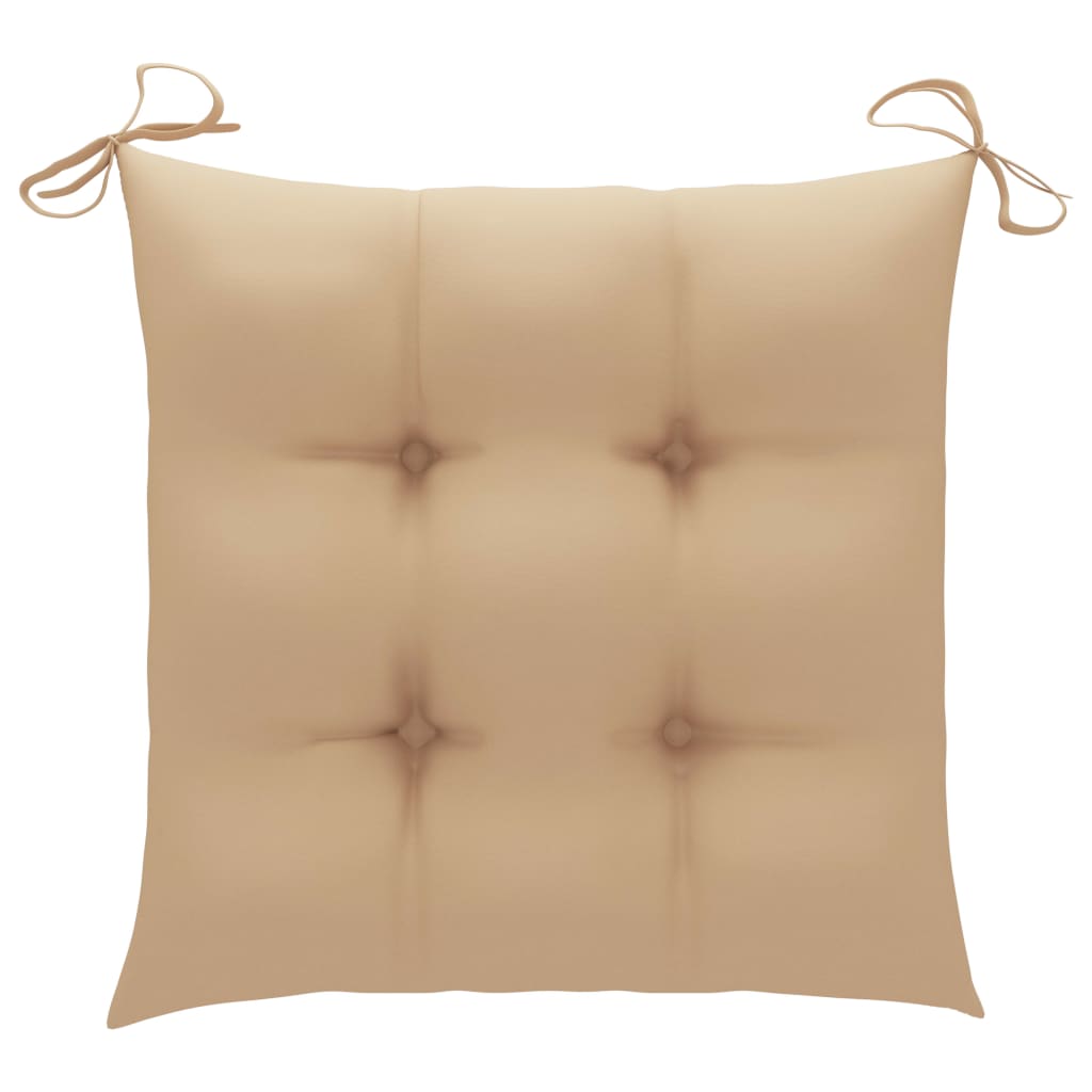 Plush beige cushion with ties, designed for outdoor furniture, providing comfort for garden chairs and lounge seating.