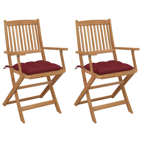 Folding Garden Chairs 2 pcs with Cushions Solid Acacia Wood