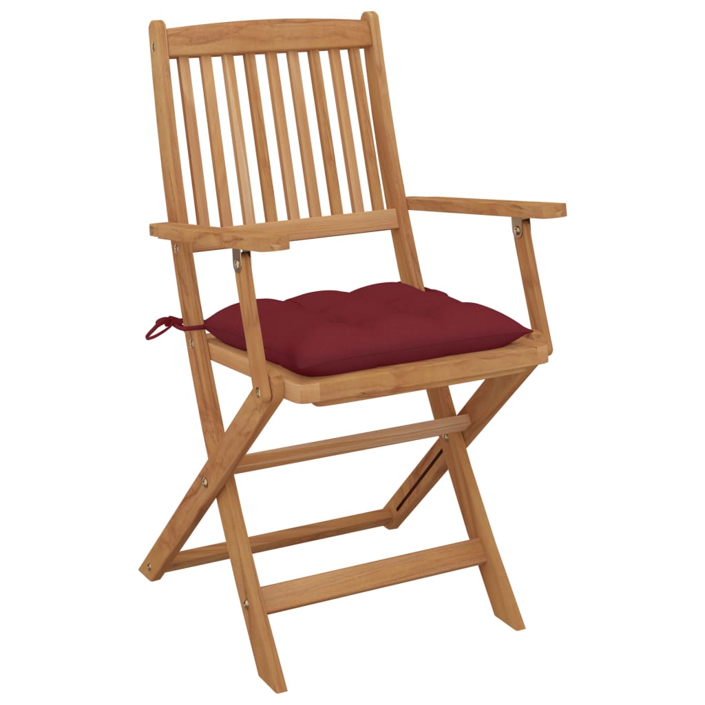 Folding Garden Chairs 2 pcs with Cushions Solid Acacia Wood