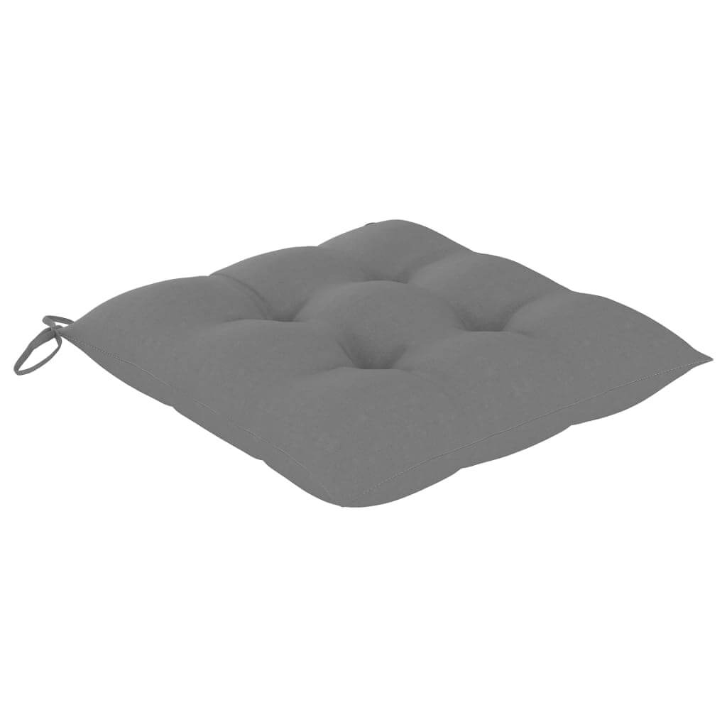 Gray outdoor cushion with tufted design, perfect for enhancing garden chairs and outdoor furniture comfort.