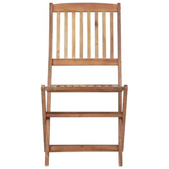 Folding garden chair made from solid acacia wood, featuring a slatted back and seat, ideal for outdoor relaxation.