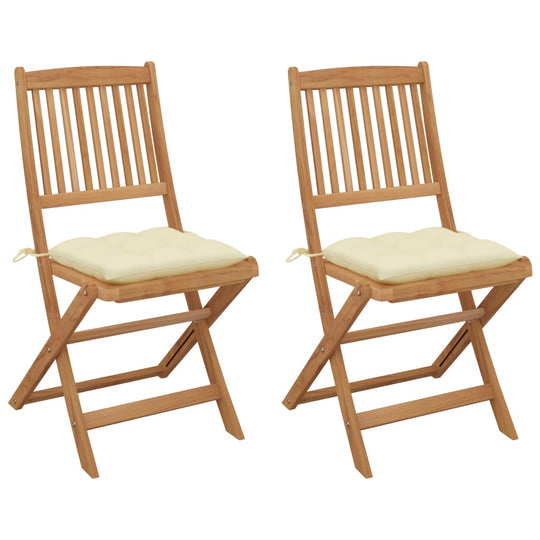 Folding Garden Chairs 2 pcs with Cushions Solid Acacia Wood