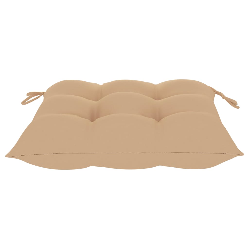 Beige outdoor cushion with ties for secure attachment, perfect for garden chairs, adding comfort to your furniture setup.