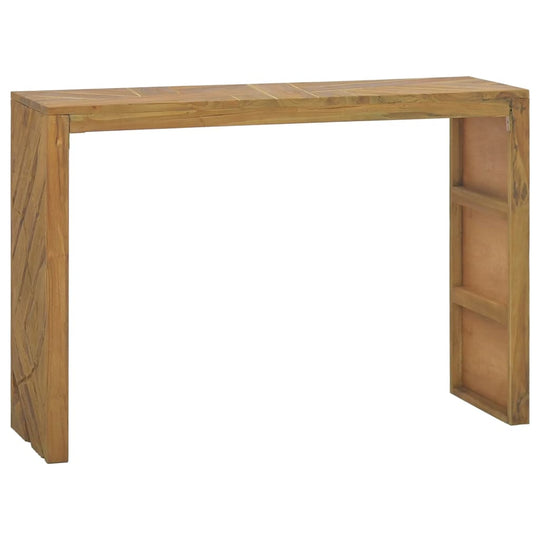 Stylish teak console table with natural wood texture and unique erosion finish, perfect for living rooms or as a sideboard.