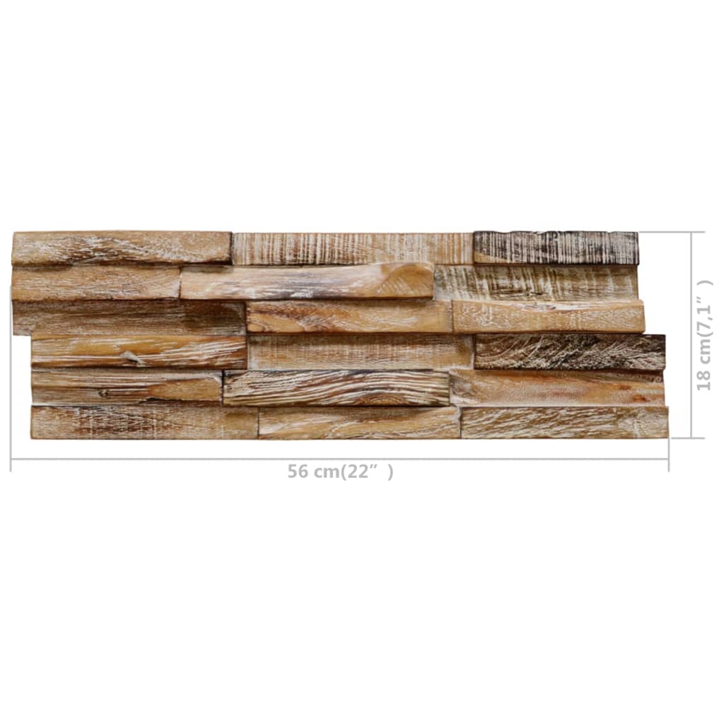 3D wall cladding panel made of solid teak wood, showcasing a rustic design and natural textures, dimensions 56 cm x 18 cm.