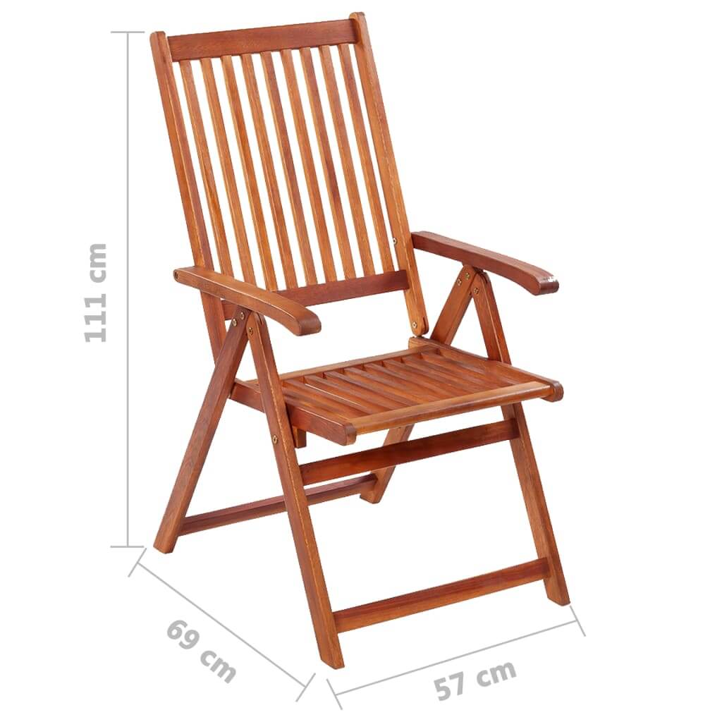 Folding garden chair made of solid acacia wood, adjustable to 5 positions, perfect for outdoor dining and relaxation.