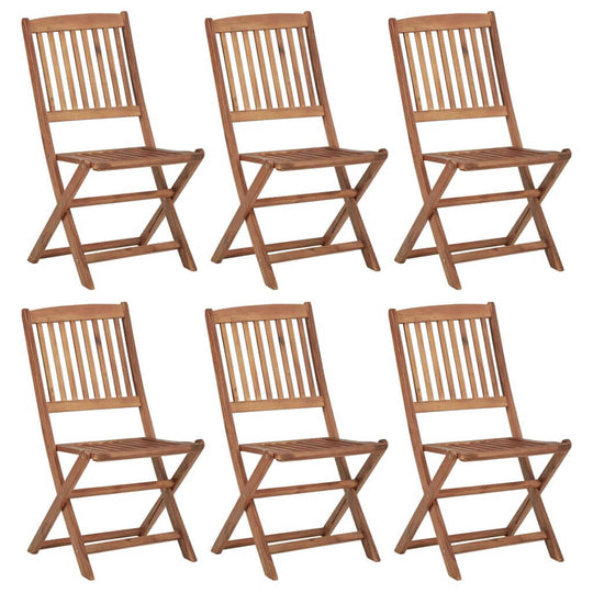 Set of 6 folding garden chairs made of solid acacia wood, perfect for outdoor furniture and relaxing gatherings.