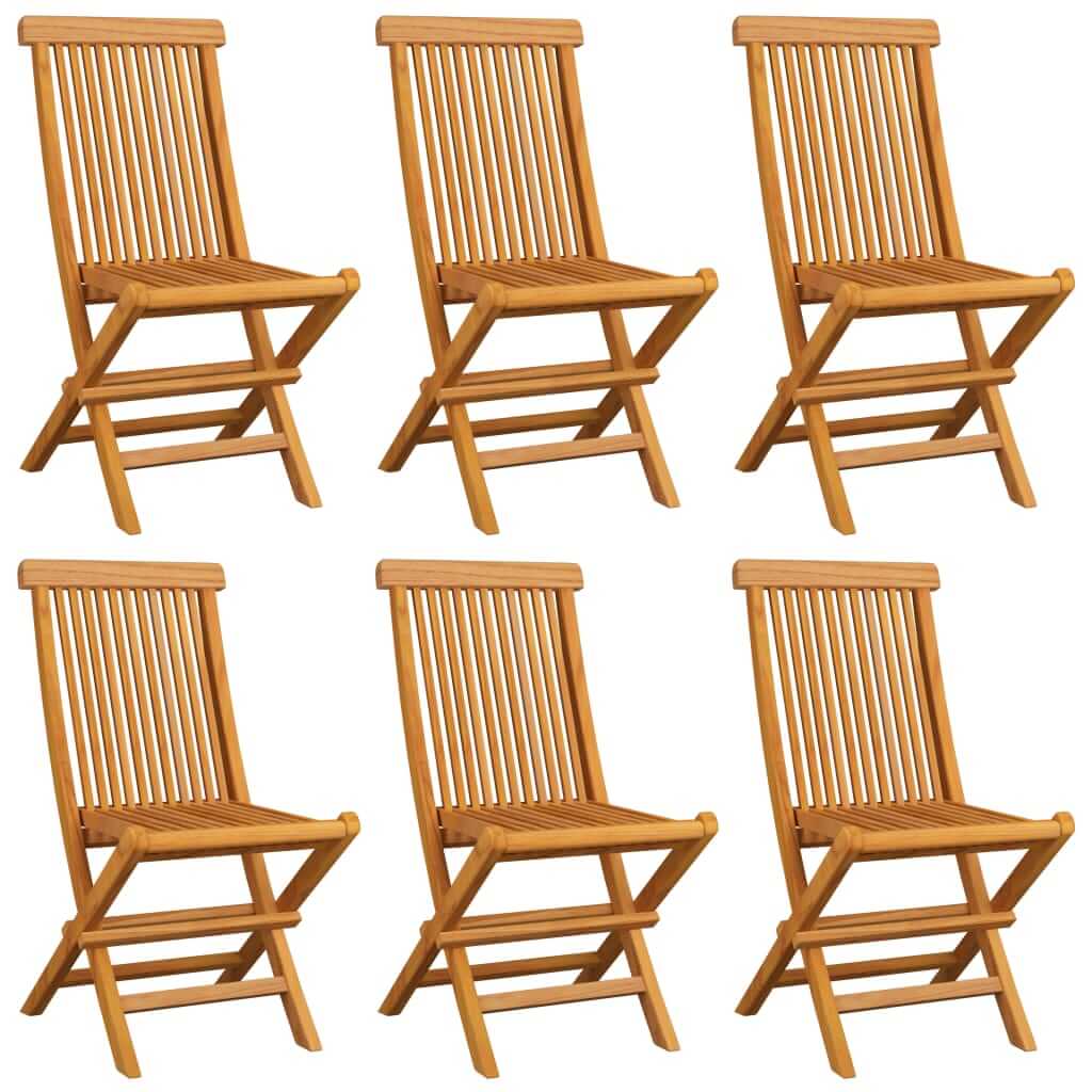 Garden Chairs with Green Cushions 6 pcs Solid Teak Wood