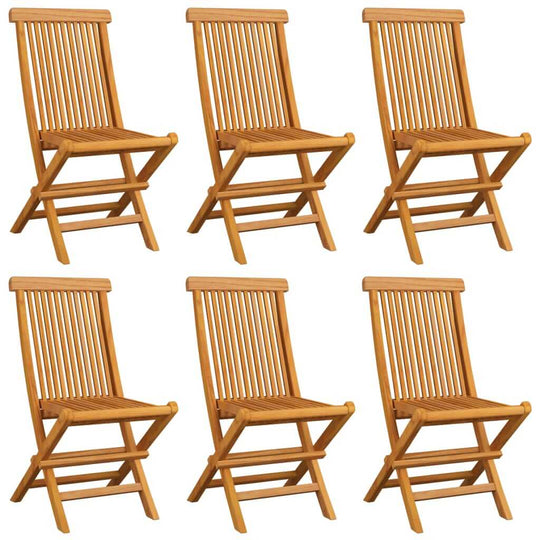 Garden Chairs with Green Cushions 6 pcs Solid Teak Wood