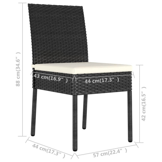 5 Piece Garden Dining Set Poly Rattan chair dimensions with padded seat and sturdy rattan design.