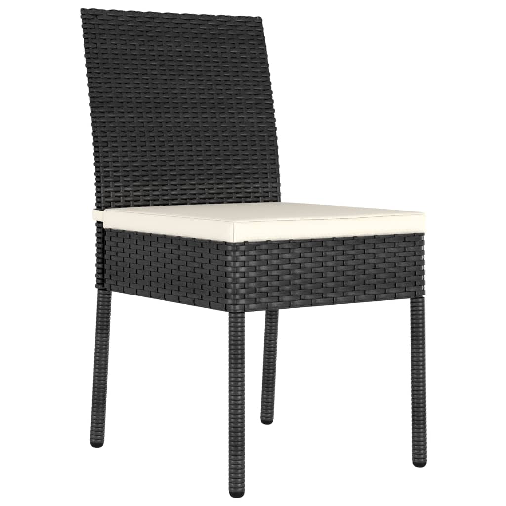 5 Piece Garden Dining Set Poly Rattan black chair with cream cushion, perfect for outdoor dining and patio decor.