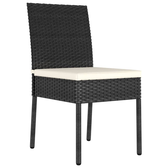 5 Piece Garden Dining Set Poly Rattan black chair with cream cushion, perfect for outdoor dining and patio decor.